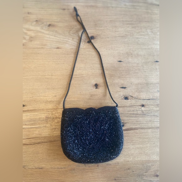 Carla Marchi Black Beaded Shoulder‎ Bag Adjustable Strap Women’s Preloved - Picture 1 of 7